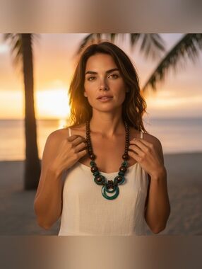 Beautiful Turquoise and Brown Statement Necklace with Matching Earrings
